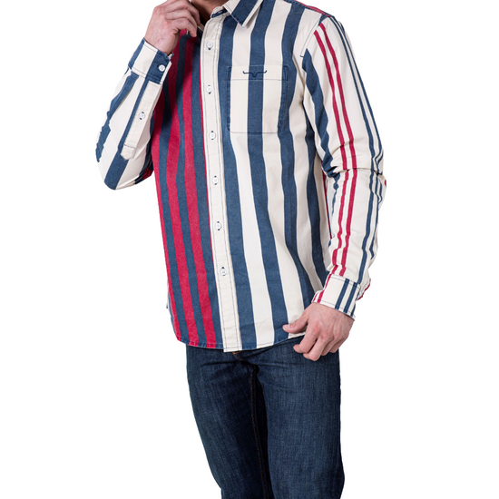 Kimes Ranch Men's 1992 Striped Navy Blue Button Down Shirt MDS0000007-BL004