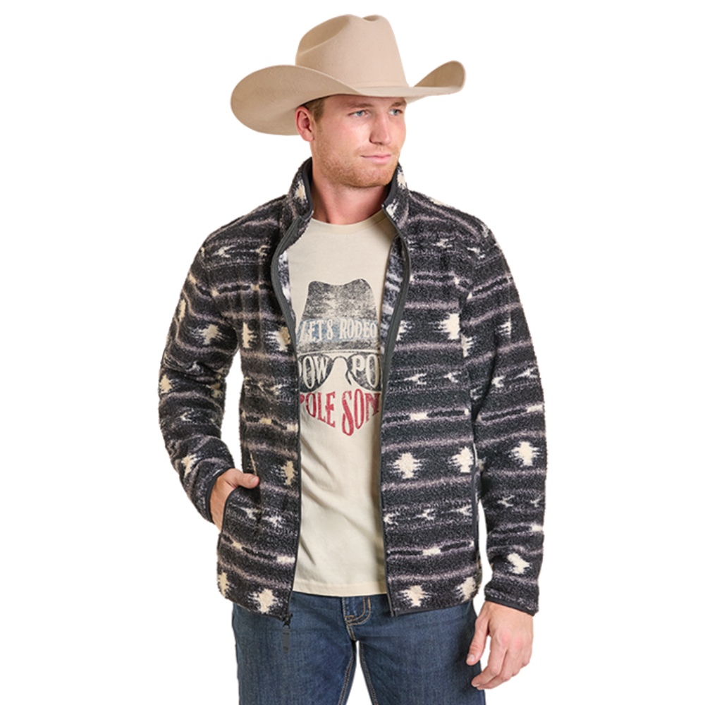 Rock & Roll Men's Charcoal Printed Berber Full Zip Jacket BM92C06753