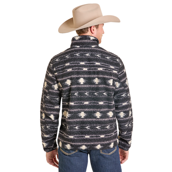 Rock & Roll Men's Charcoal Printed Berber Full Zip Jacket BM92C06753