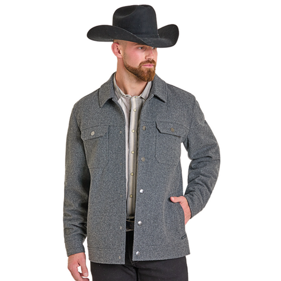 Powder River Outfitters Men's Charcoal Solid Heather Wool Snap Jacket DM92C06153