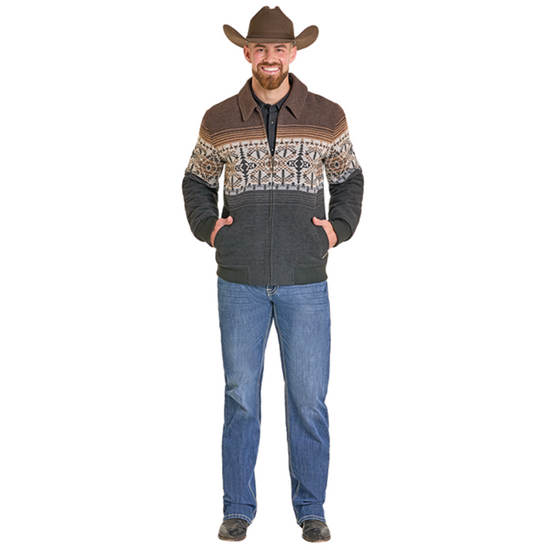 Powder River Outfitters Men's Black Border Jacquard Bomber Jacket DM92C06166