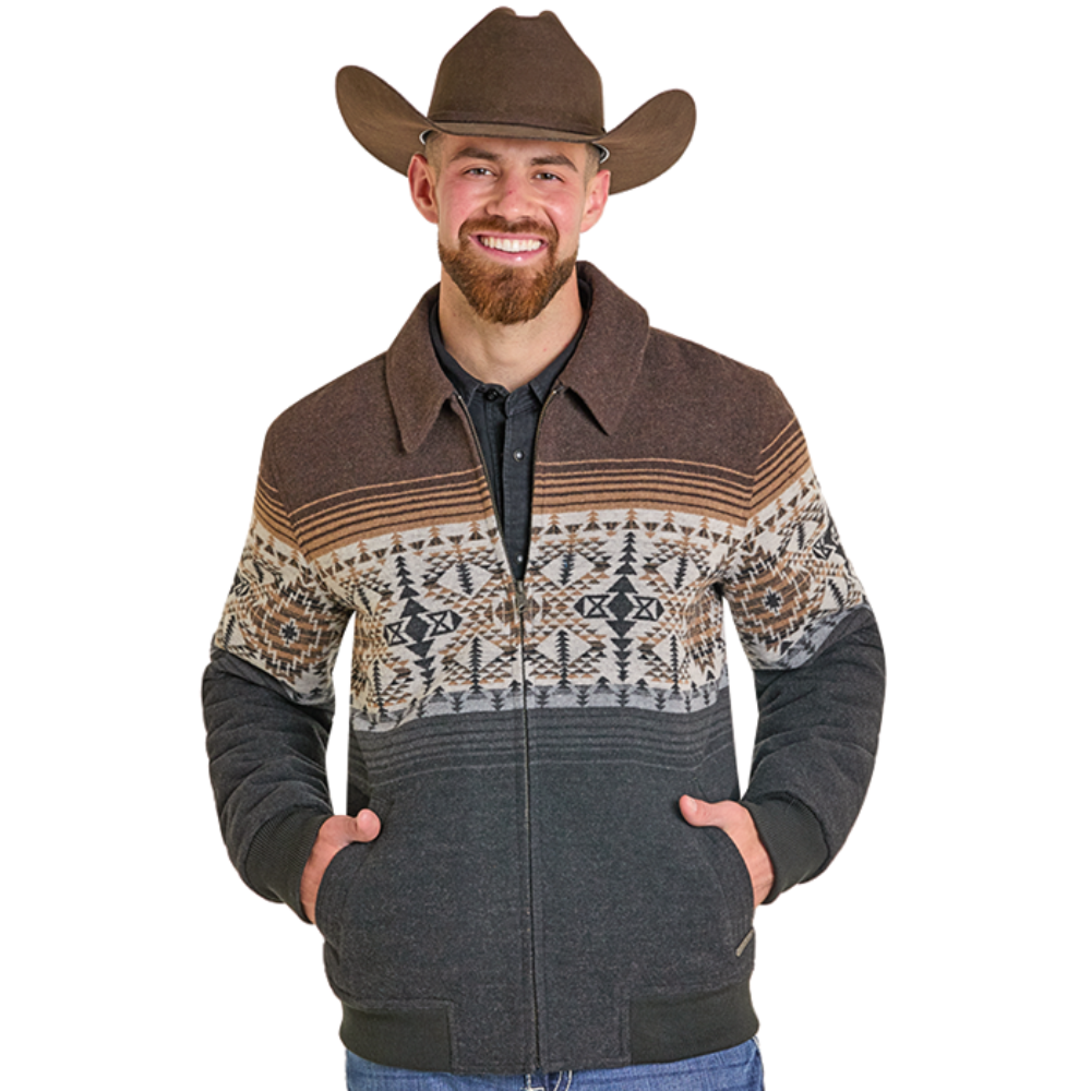 Powder River Outfitters Men's Black Border Jacquard Bomber Jacket DM92C06166