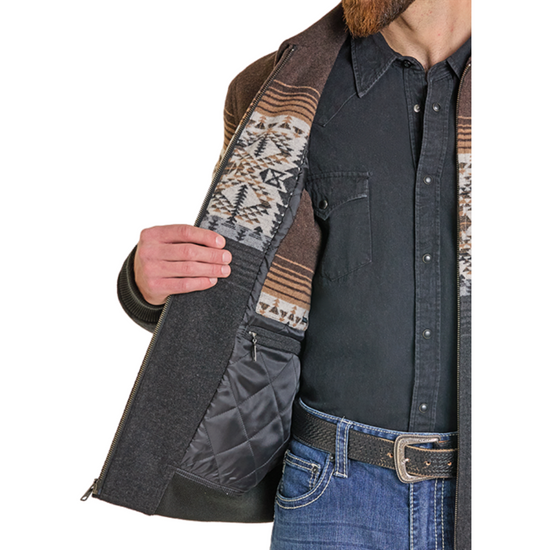 Powder River Outfitters Men's Black Border Jacquard Bomber Jacket DM92C06166