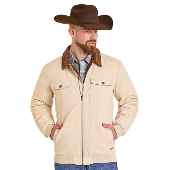 Powder River Outfitters Men's Natural Bomber Washed Canvas Jacket DM92C06168