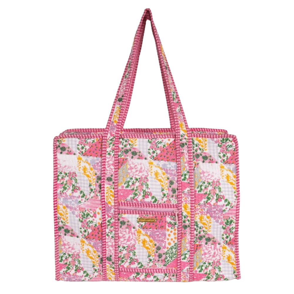 Simply Southern Pink Floral Patchwork Tote 0225-BAG-QLTD-TOTE-MLTFLR