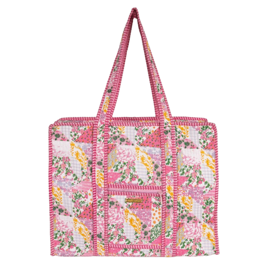 Simply Southern Pink Floral Patchwork Tote 0225-BAG-QLTD-TOTE-MLTFLR