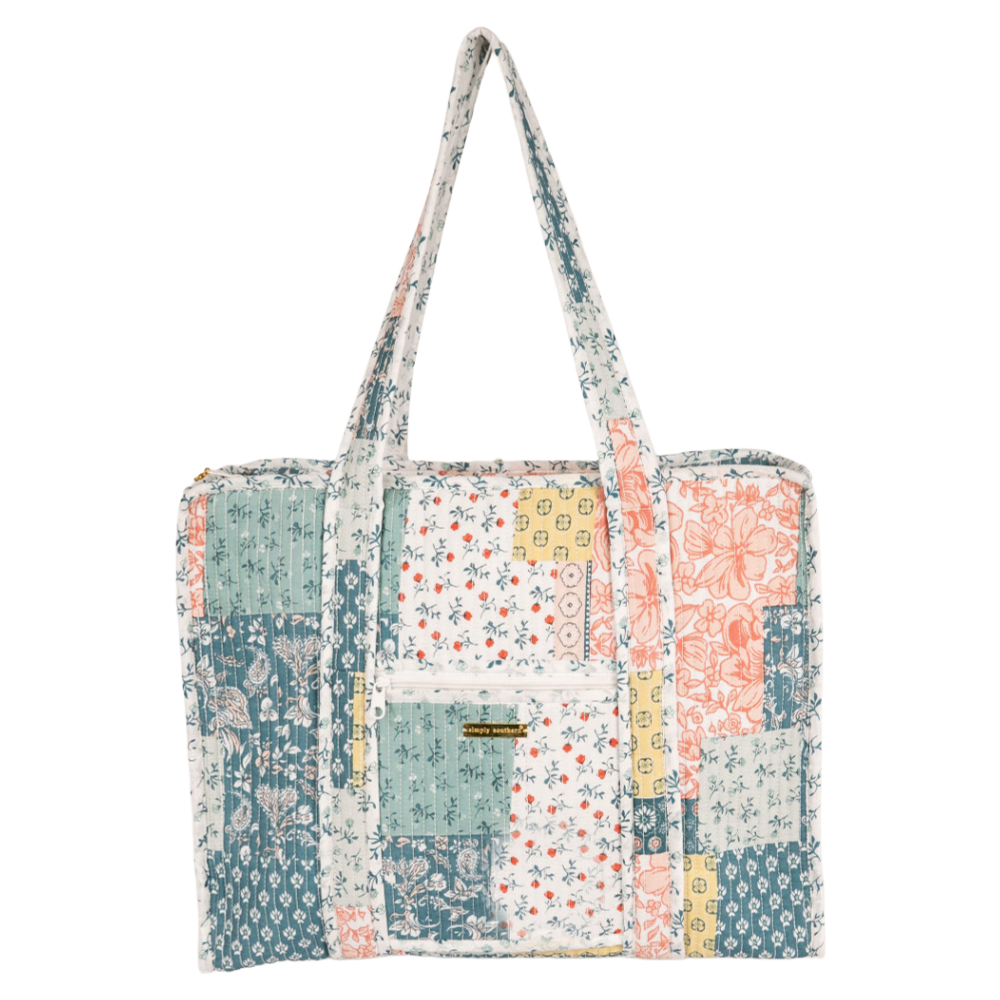 Simply Southern Blue Quilted Patchwork Tote Bag 0225-BAG-QLTD-TOTE-QLTPTN