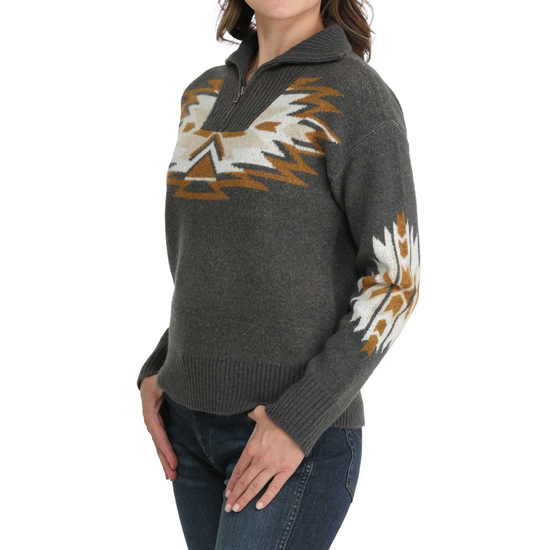 Cinch Ladies Charcoal Aztec 1/4 Zip Pullover Sweater MAK9916001