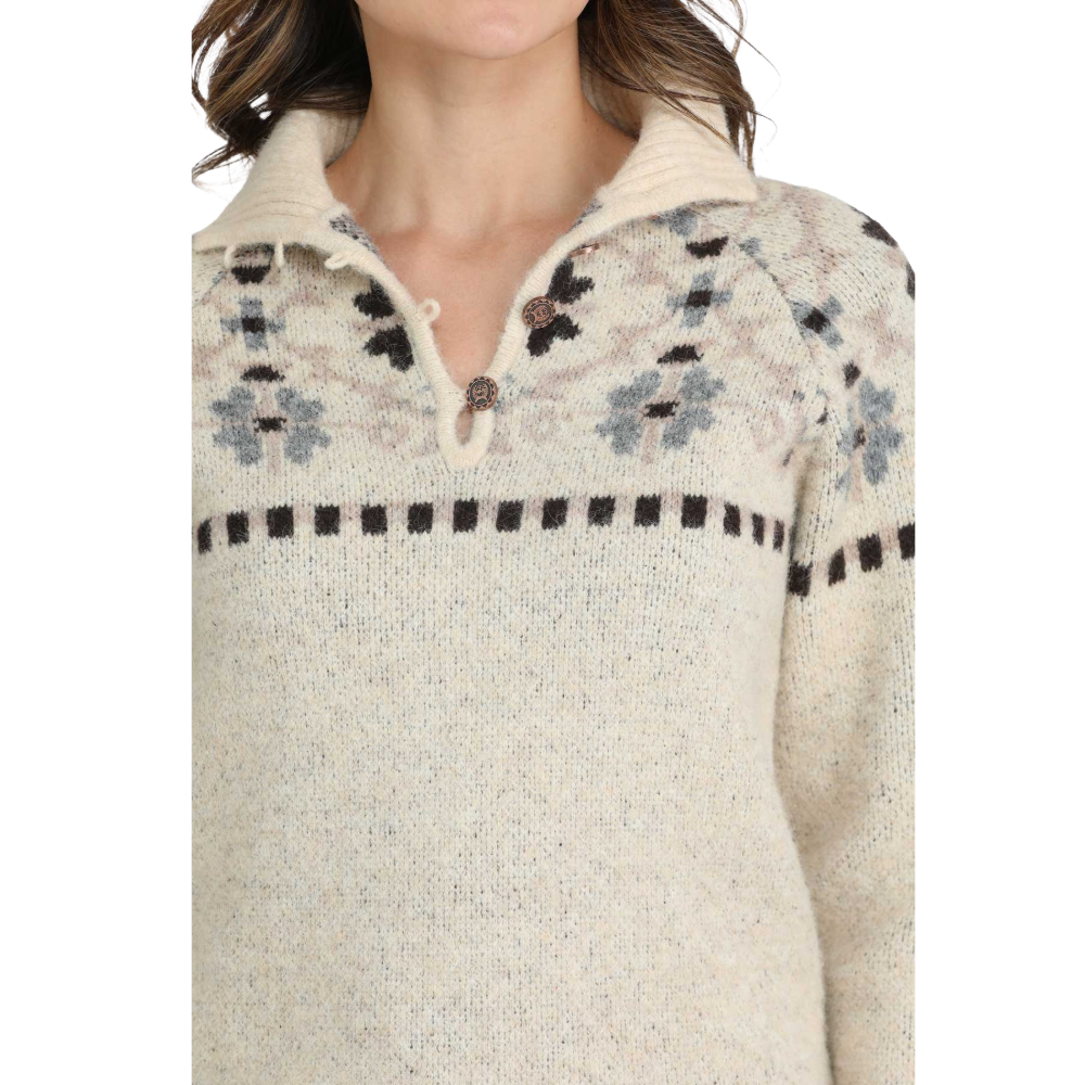 Cinch Ladies Cream Floral Print Pullover Sweater MAK9917001