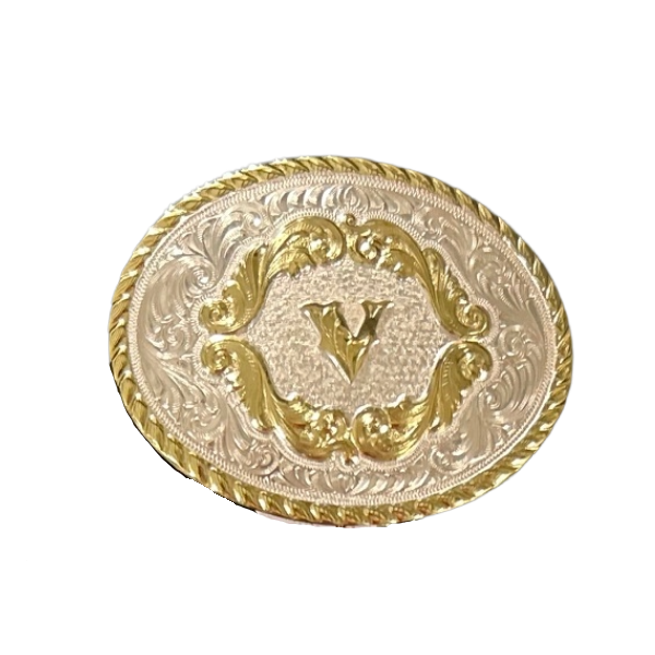 Montana Silversmiths Small Oval Initial Silver & Gold Belt Buckle 5000
