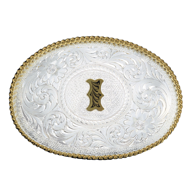 Montana Silversmiths Antiqued Initial Engraved Silver & Gold Western Buckle 700