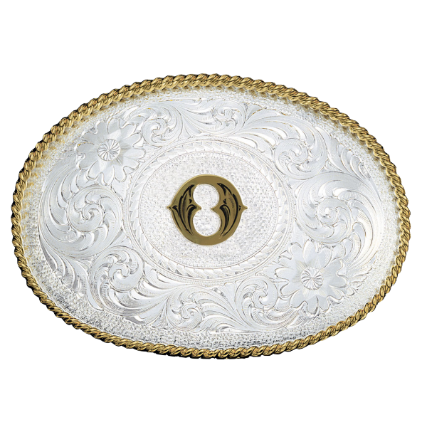 Montana Silversmiths Antiqued Initial Engraved Silver & Gold Western Buckle 700