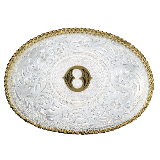 Montana Silversmiths Antiqued Initial Engraved Silver & Gold Western Buckle 700