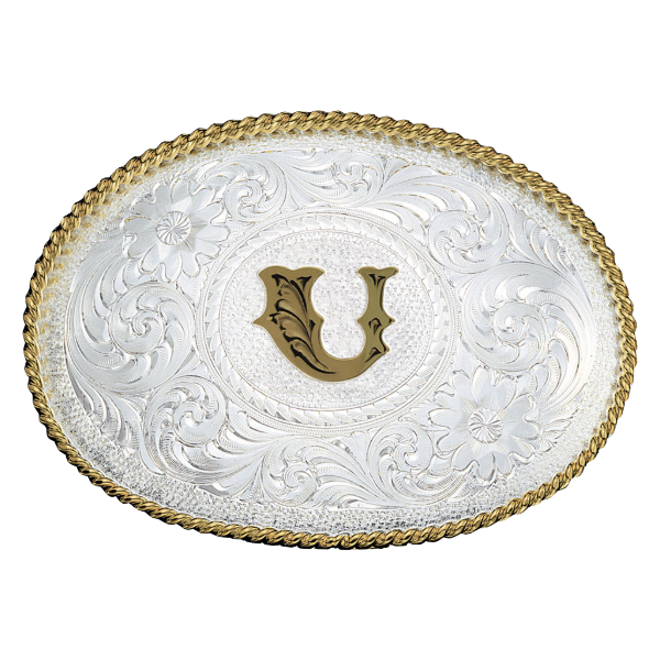 Montana Silversmiths Antiqued Initial Engraved Silver & Gold Western Buckle 700
