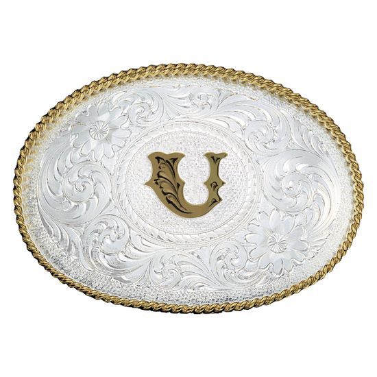 Montana Silversmiths Antiqued Initial Engraved Silver & Gold Western Buckle 700