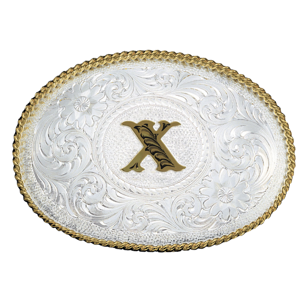 Montana Silversmiths Antiqued Initial Engraved Silver & Gold Western Buckle 700