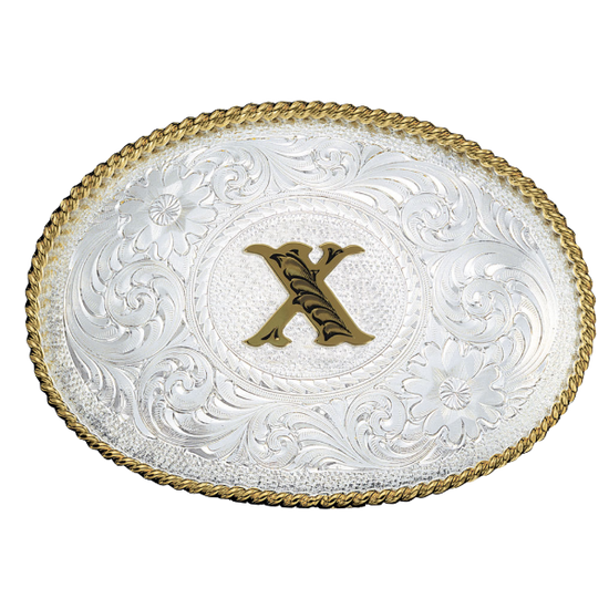 Montana Silversmiths Antiqued Initial Engraved Silver & Gold Western Buckle 700