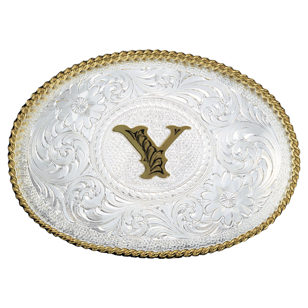 Montana Silversmiths Antiqued Initial Engraved Silver & Gold Western Buckle 700