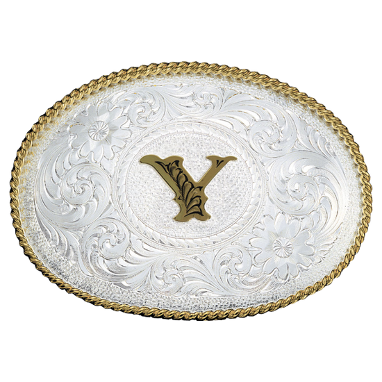 Montana Silversmiths Antiqued Initial Engraved Silver & Gold Western Buckle 700