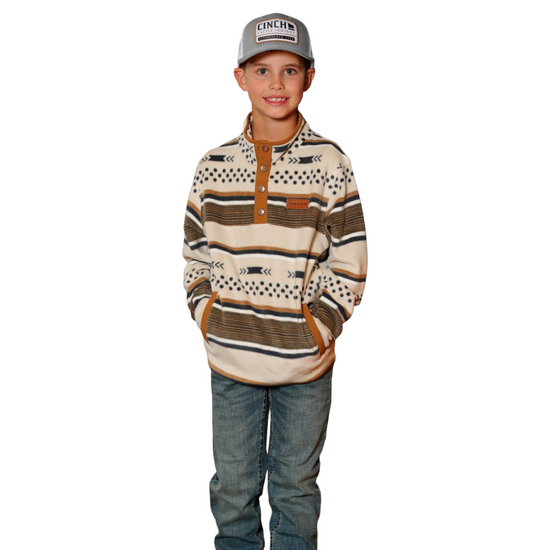 Cinch Youth Boy's Cream Polar Fleece Snap Pullover MWK7590019