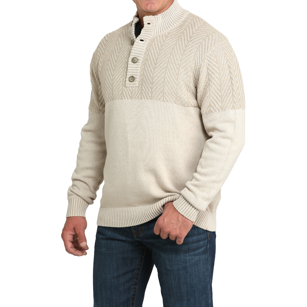 Cinch Men's Cream Button Herringbone Knit Sweater MWK1932001