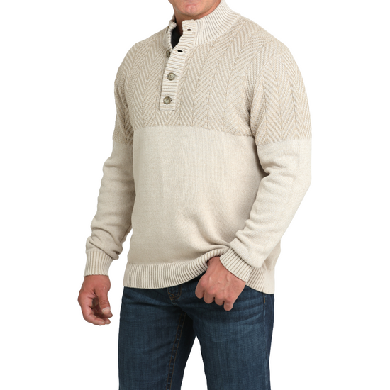 Cinch Men's Cream Button Herringbone Knit Sweater MWK1932001