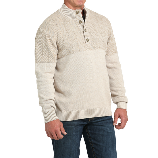 Cinch Men's Cream Button Herringbone Knit Sweater MWK1932001
