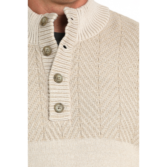 Cinch Men's Cream Button Herringbone Knit Sweater MWK1932001