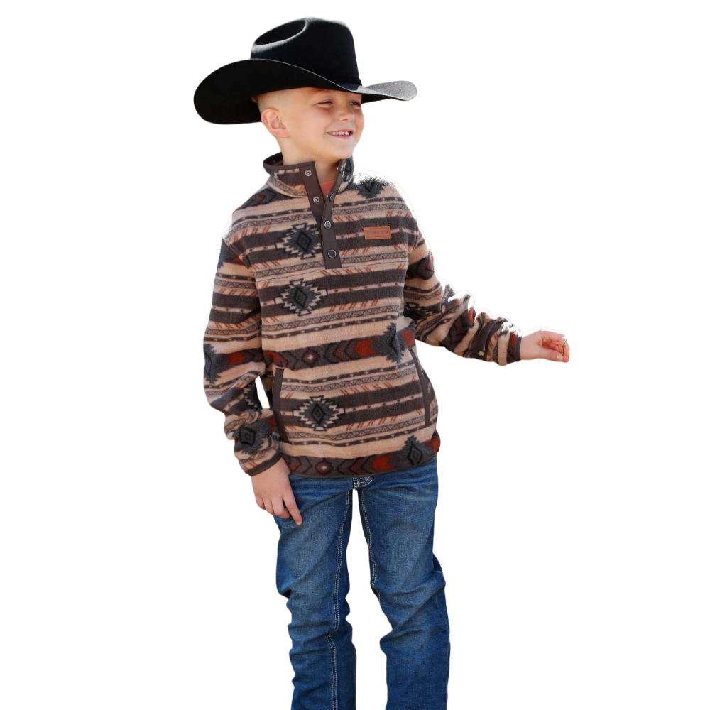 Cinch Youth Boy's Brown Aztec Polar Fleece Pullover MWK7590020
