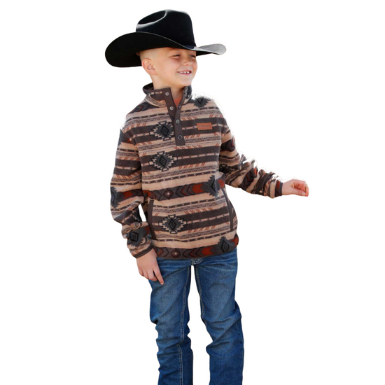 Cinch Youth Boy's Brown Aztec Polar Fleece Pullover MWK7590020