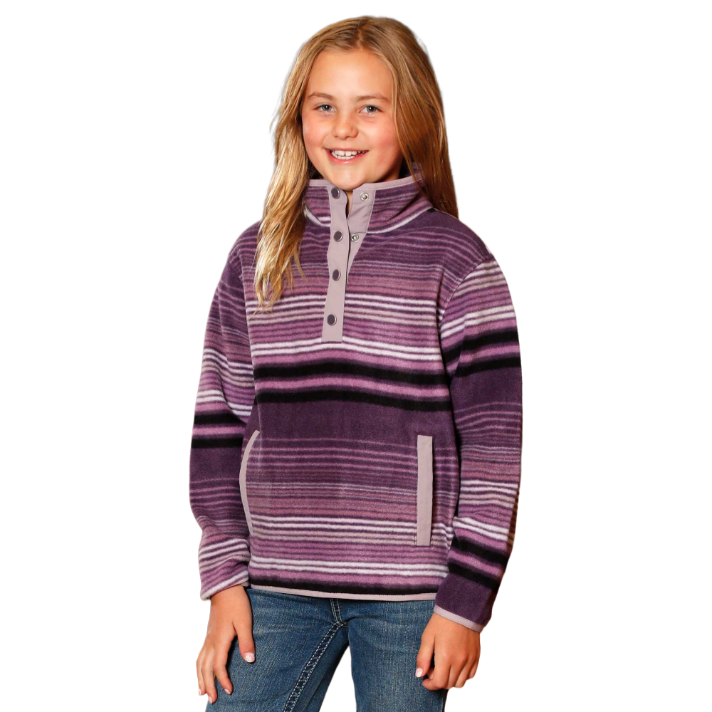 Cinch Youth Girl's Purple Stripe Print Fleece Pullover CWK8250010