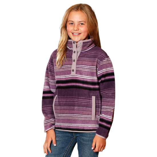 Cinch Youth Girl's Purple Stripe Print Fleece Pullover CWK8250010