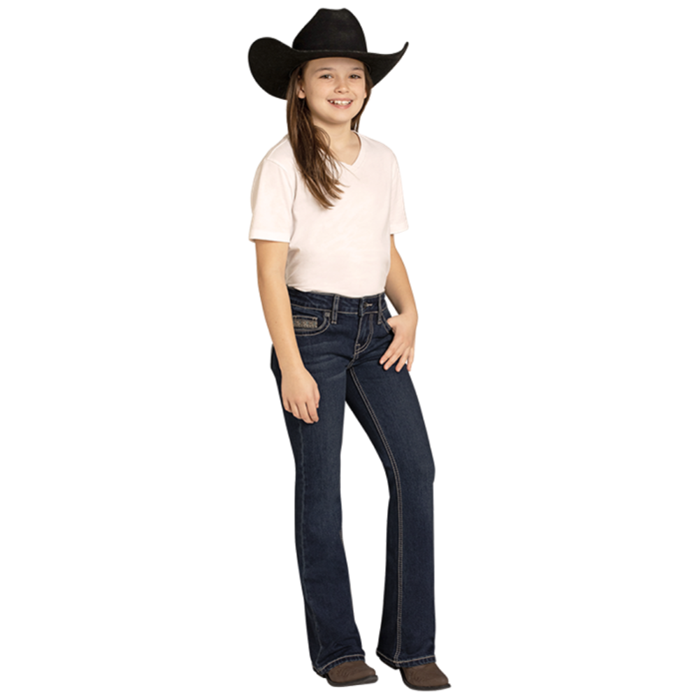 Rock & Roll Denim Youth Girl's Aztec Embroidery Dark Wash Bootcut Jean BG4MD08058