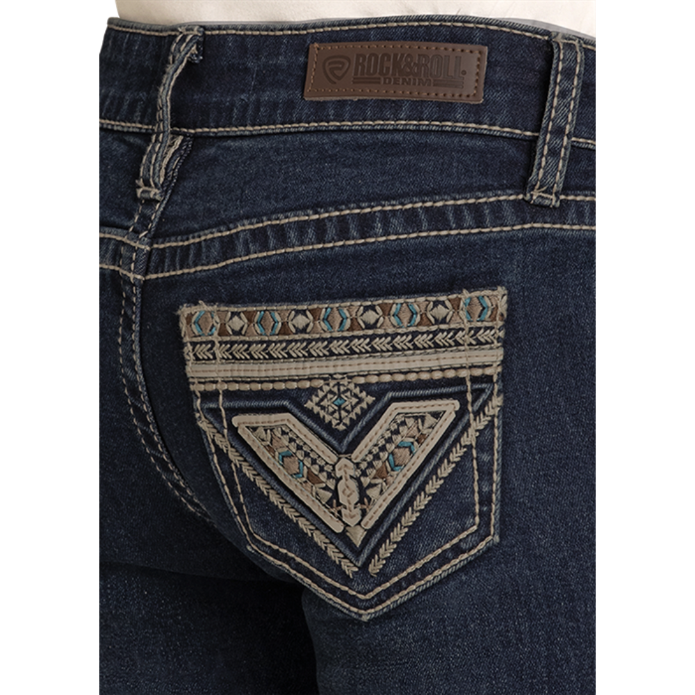 Rock & Roll Denim Youth Girl's Aztec Embroidery Dark Wash Bootcut Jean BG4MD08058