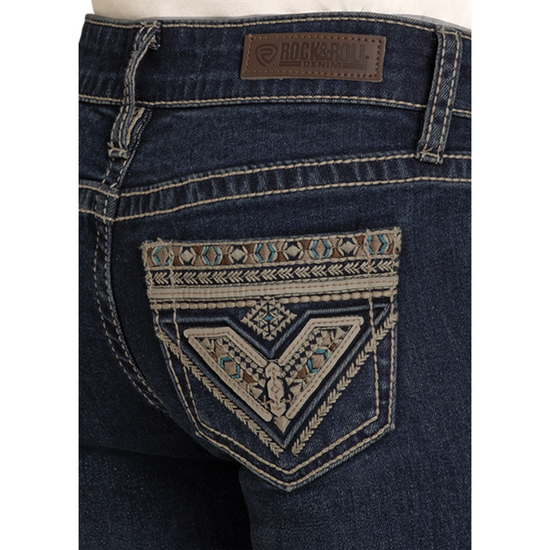 Rock & Roll Denim Youth Girl's Aztec Embroidery Dark Wash Bootcut Jean BG4MD08058