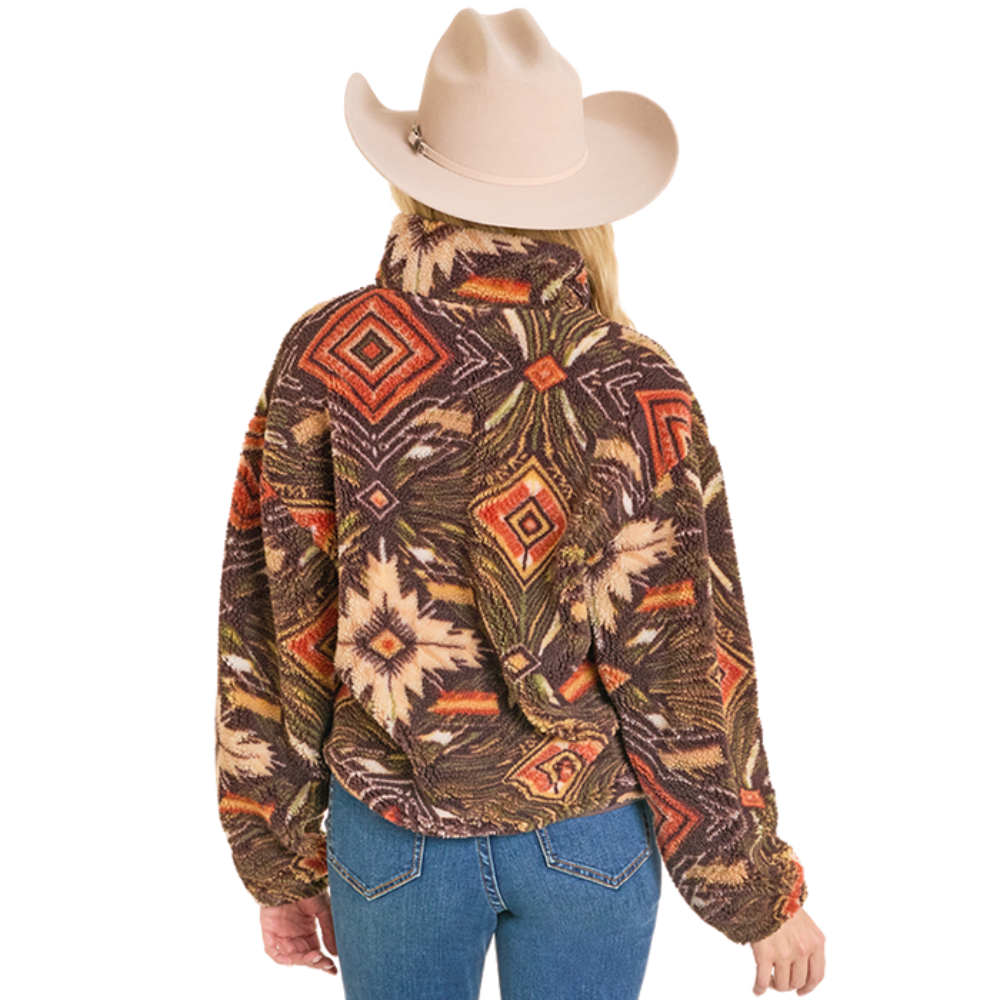 Rock & Roll Ladies Olive Aztec Print 1/4 Zip Pullover BW91C07815