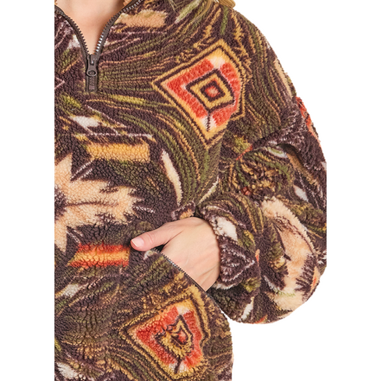 Rock & Roll Ladies Olive Aztec Print 1/4 Zip Pullover BW91C07815