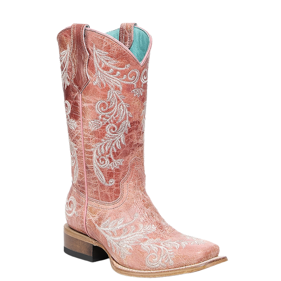 Corral Youth Girl's Embroidered Rose Pink Western Boot T0240