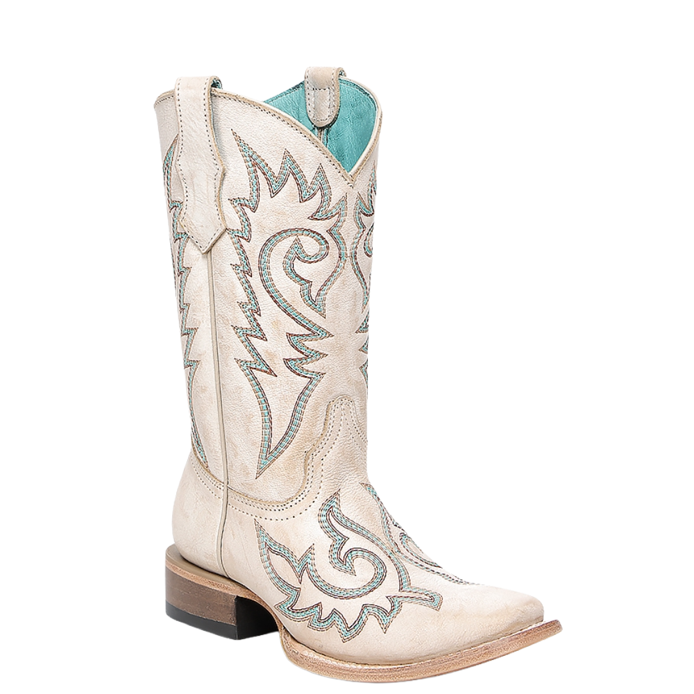 Corral Youth Girl's Flame Embroidered Bone White Western Boot T0237