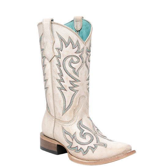 Corral Youth Girl's Flame Embroidered Bone White Western Boot T0237