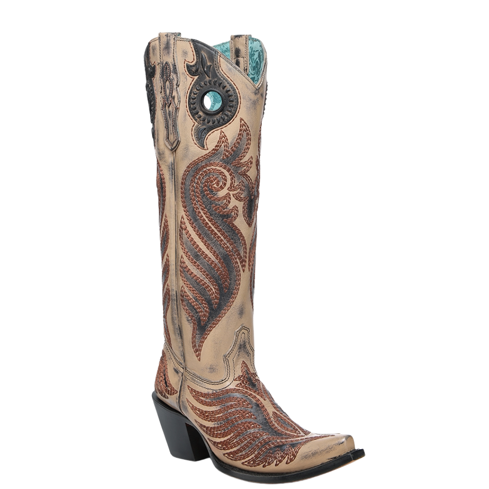 Corral Ladies Distressed Overlay Taupe Tall Western Boots A4817
