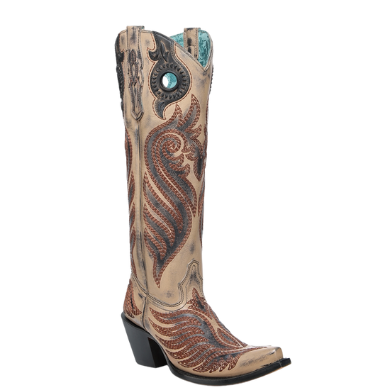 Corral Ladies Distressed Overlay Taupe Tall Western Boots A4817