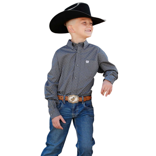 Cinch Youth Boy's Grey Circle Print Button Down Shirt MTW7060394