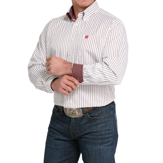Cinch Men's White Stripe Print Button Down Shirt MTW1105995