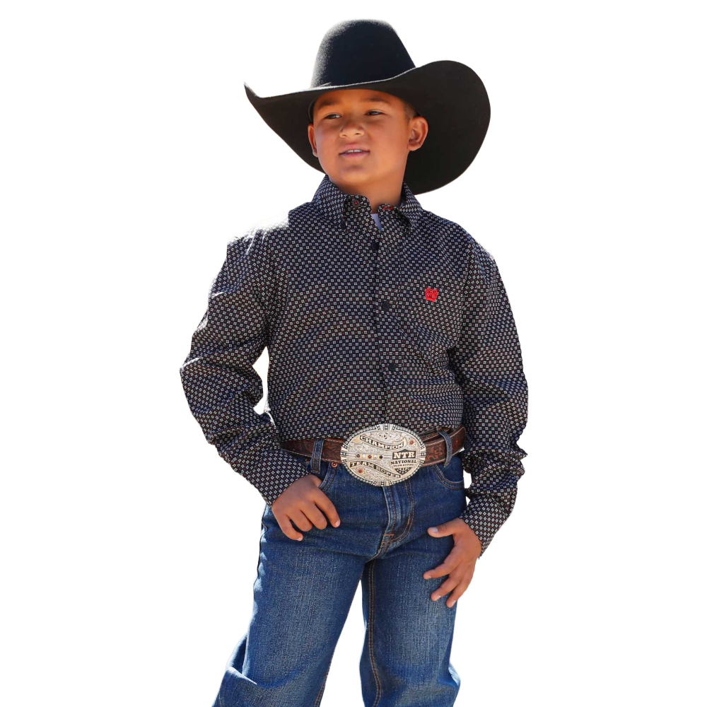 Cinch Youth Boy's Black Diamond Print Button Down Shirt MTW7060396