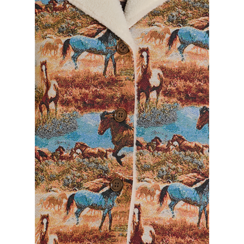 Rock & Roll Ladies Horse Jacquard With Sherpa Jacket BW92C07736