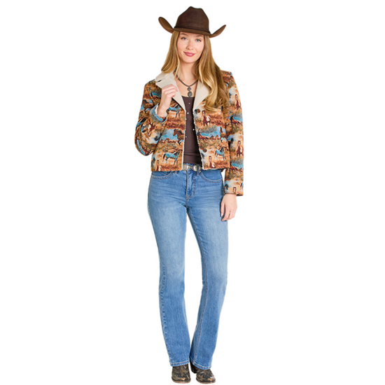 Rock & Roll Ladies Horse Jacquard With Sherpa Jacket BW92C07736