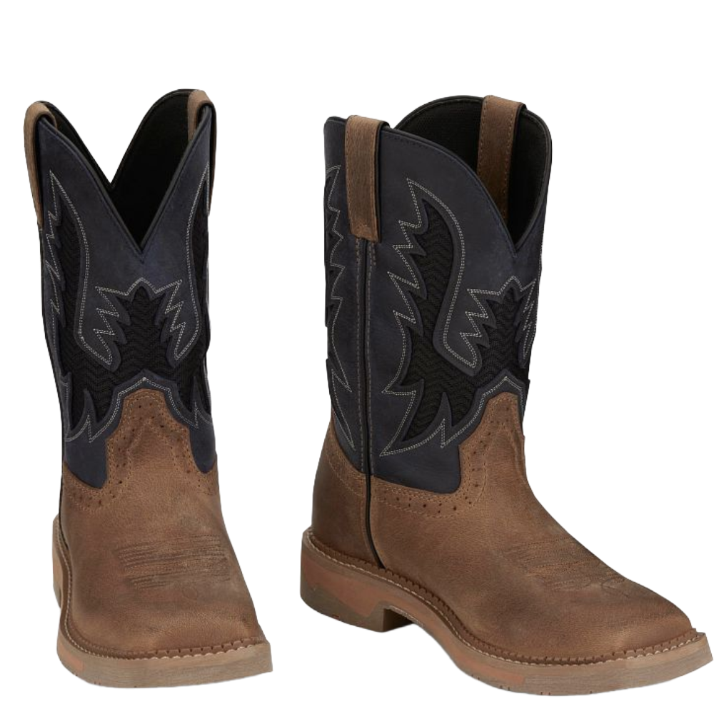 Justin Men's Bolt Navy Blue Water Buffalo Western Work Boots SE4114