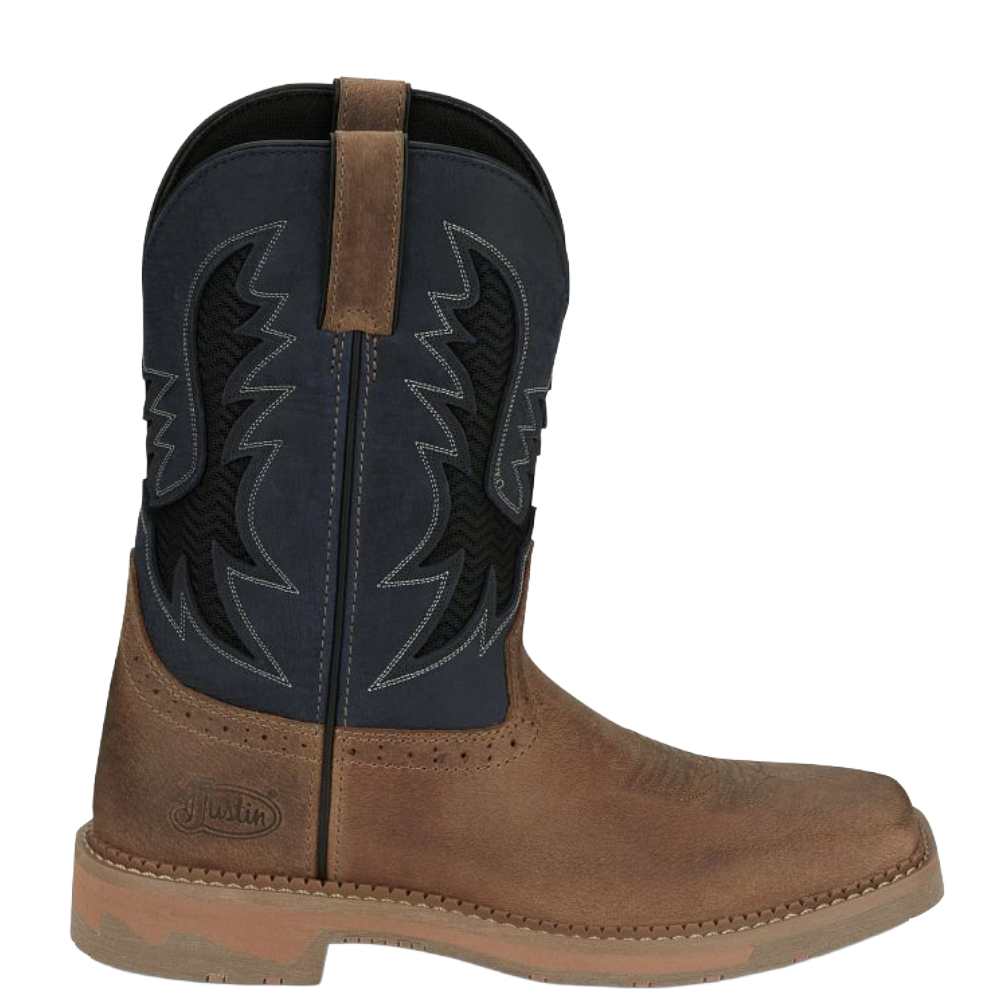 Justin Men's Bolt Navy Blue Water Buffalo Western Work Boots SE4114