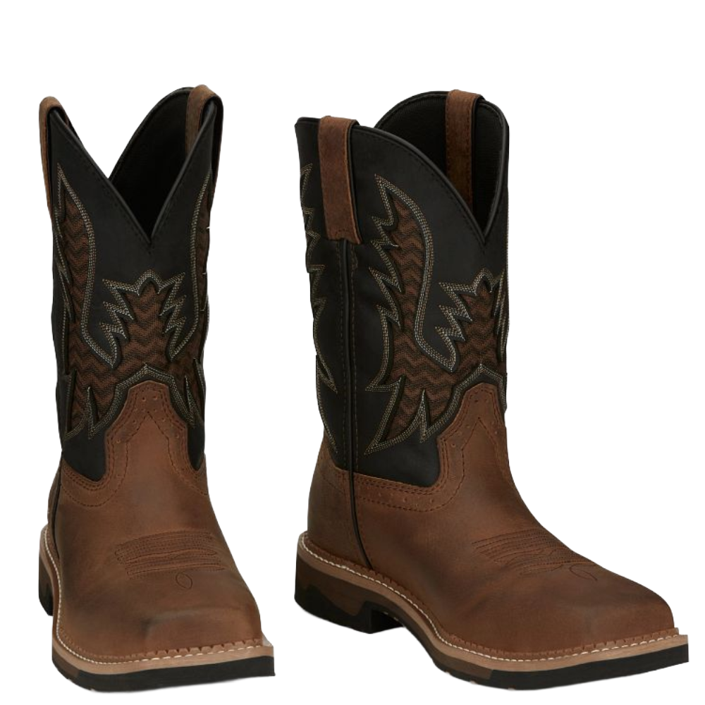 Justin Men's Bolt Black Water Buffalo Pecan Brown Work Boots SE4112